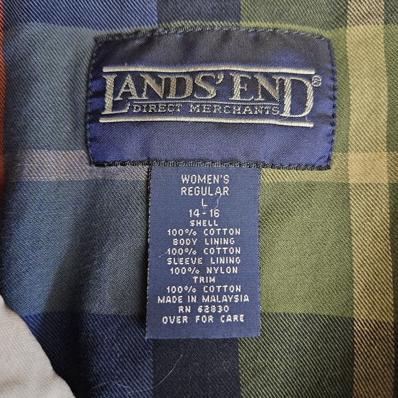 Lands' End Chore Coat Women Large Canvas Barn Field Flannel Lined Corduroy Tan - Picture 12 of 14